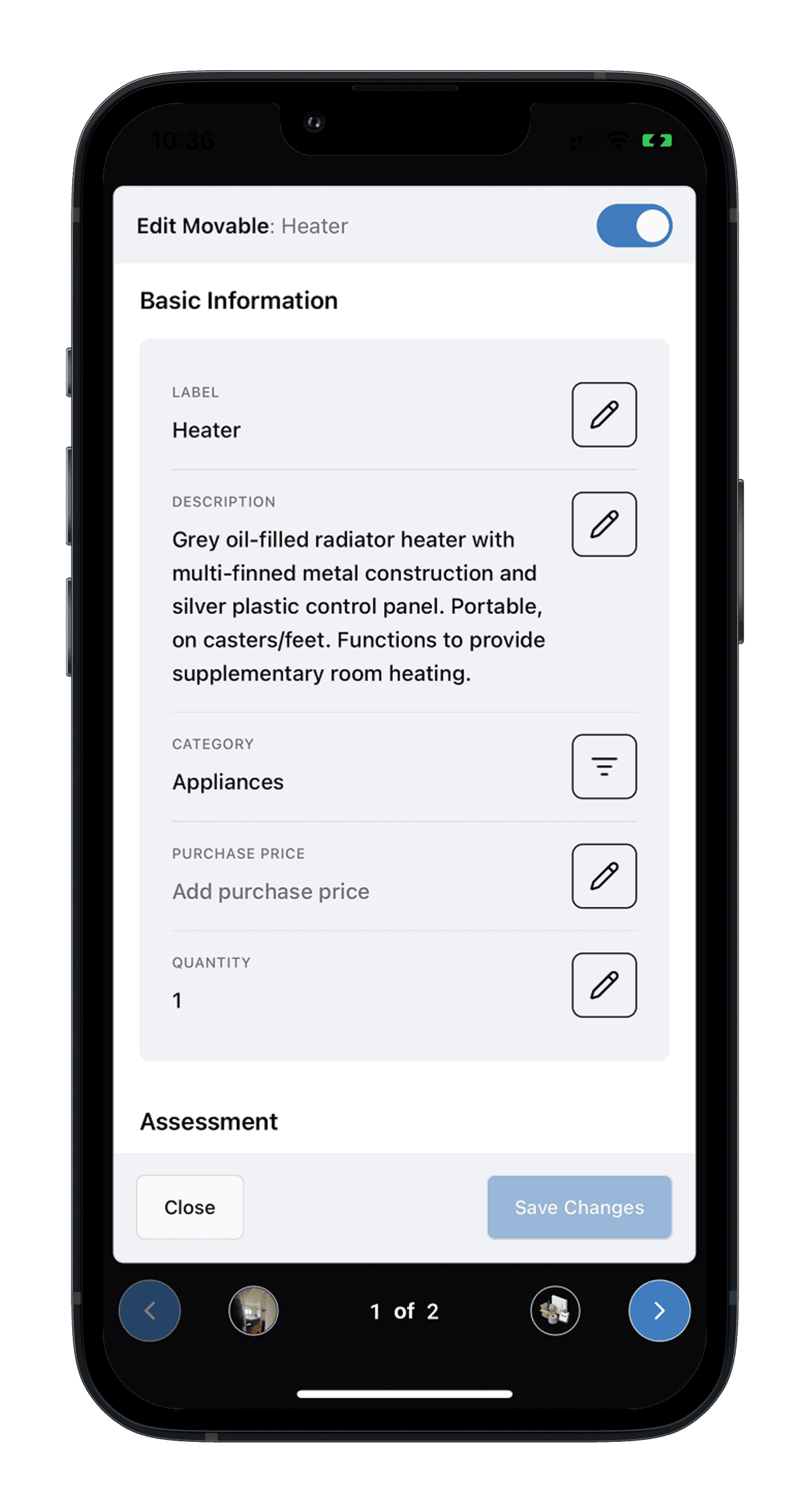 Camera interface screen